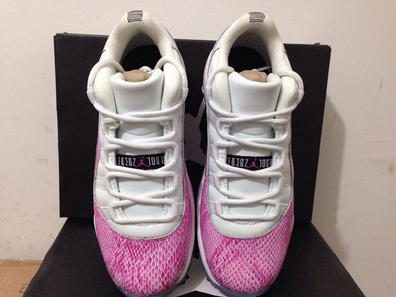 Nike Womens Jordan 11 Low Basketball Shoes White Pink Snakeskin