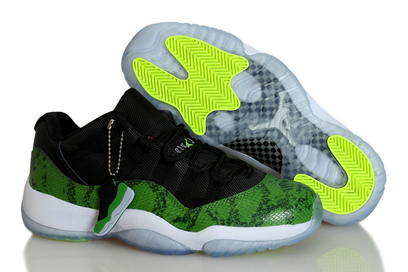 Nike Womens Jordan 11 Snakeskin Black Green White Shoes - Click Image to Close