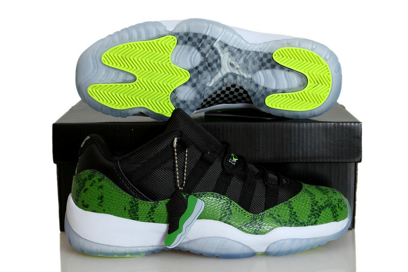 Nike Womens Jordan 11 Snakeskin Black Green White Shoes - Click Image to Close