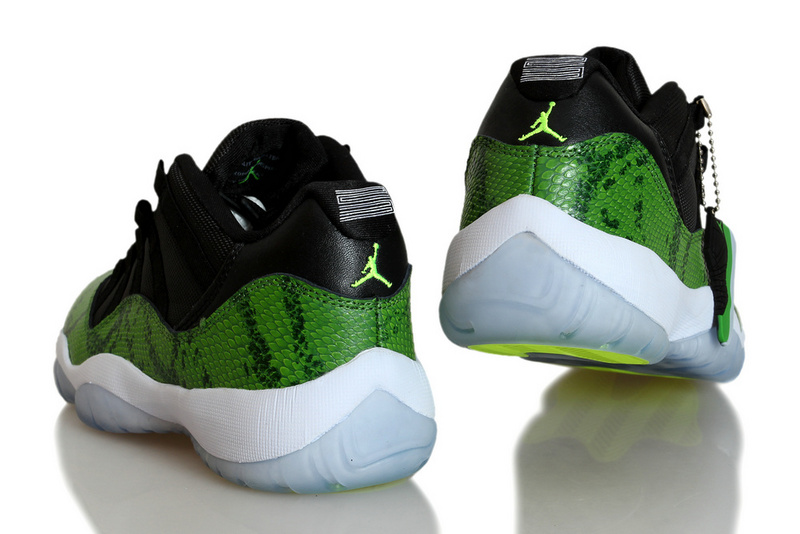 Nike Womens Jordan 11 Snakeskin Black Green White Shoes - Click Image to Close