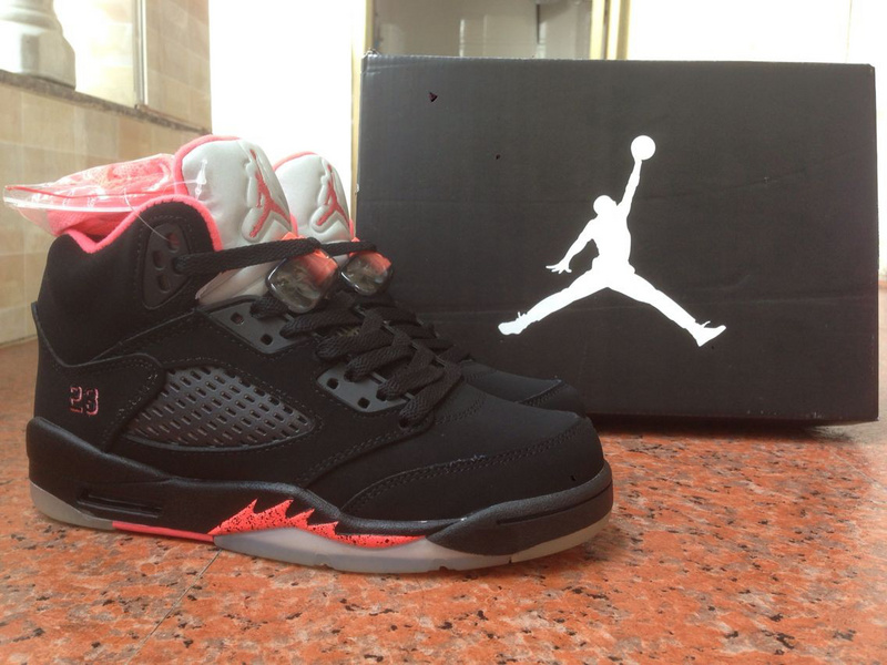 2014 Womens Jordan 5 Shoes Black Fire Red - Click Image to Close