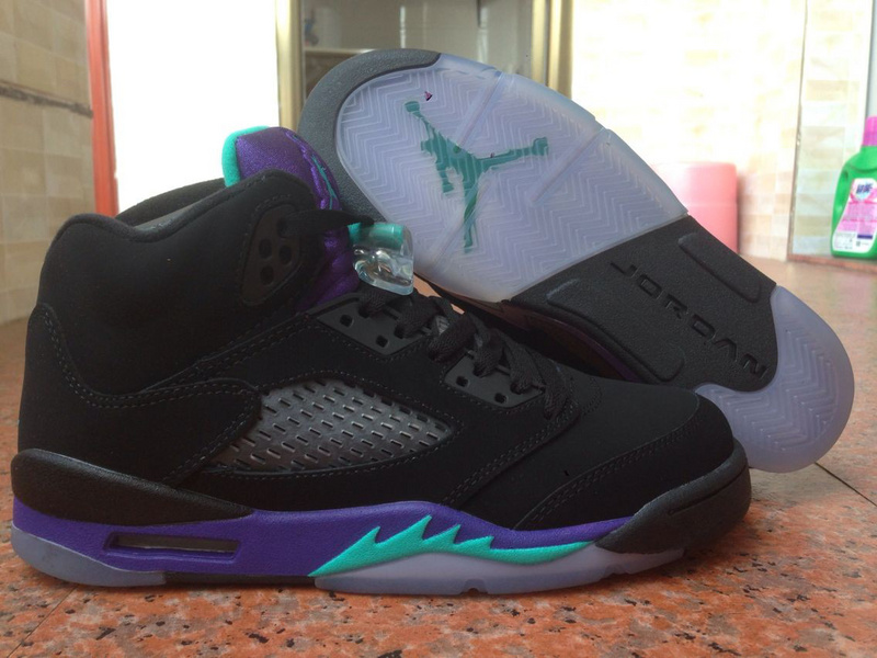 2014 Womens Jordan 5 Shoes Black Purple Blue - Click Image to Close