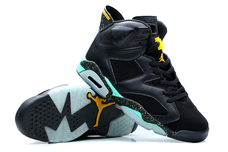 Nike Womens Jordan 6 Retro Black Green Yellow Shoes - Click Image to Close