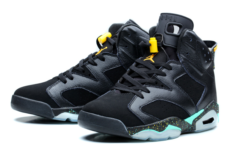 Nike Womens Jordan 6 Retro Black Green Yellow Shoes - Click Image to Close