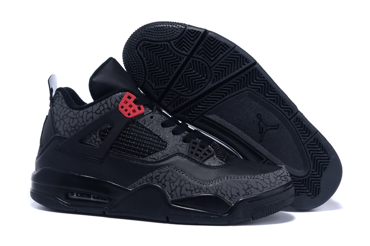 New Nike Air Jordan 4 Follower Print Black Red Shoes - Click Image to Close