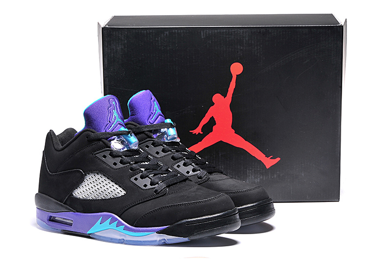 2015 Nike Ai Jordan 5 Retro Low Black Purple Shoes - Click Image to Close