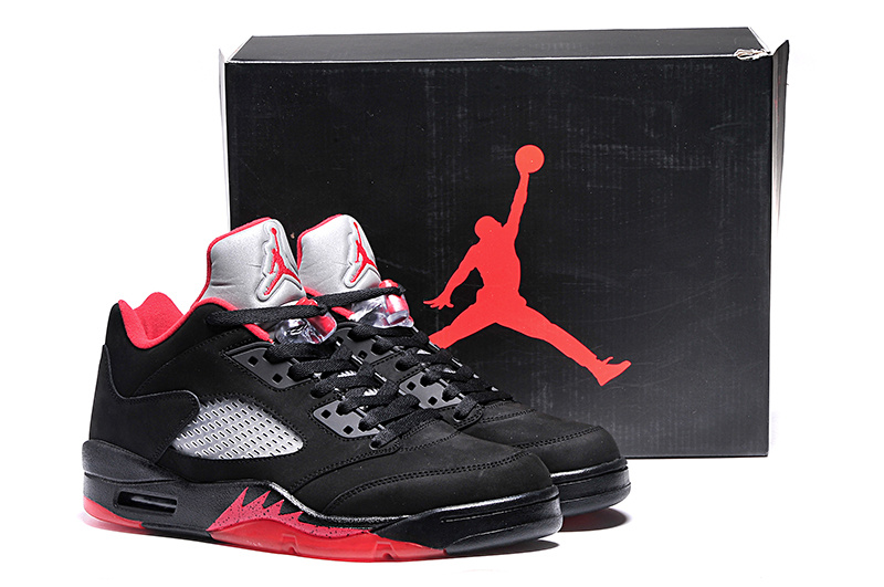 2015 Nike Ai Jordan 5 Retro Low Black Red Shoes - Click Image to Close