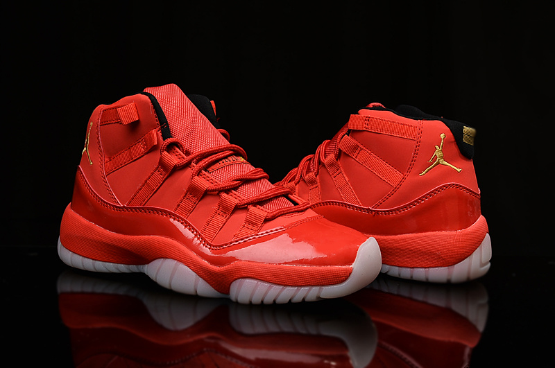 New Nike Air Jordan 11 Hot Red Yellow Logo Shoes