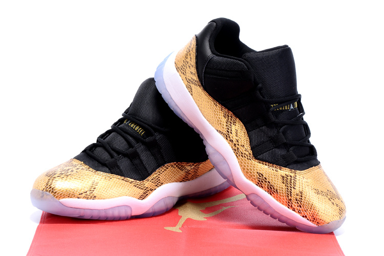 2015 Nike Air Jordan 11 Retro Black Gold Snakeskin Shoes - Click Image to Close