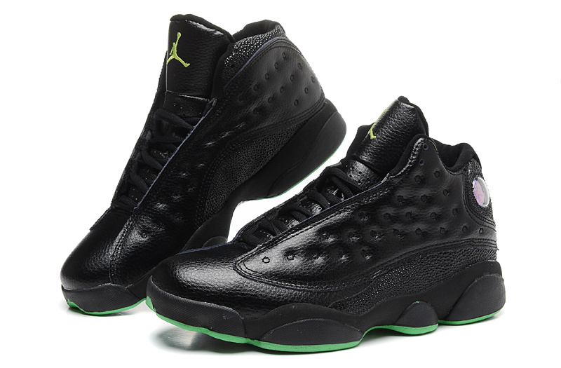 New Nike Air Jordan 13 Retro All Black Green Sole