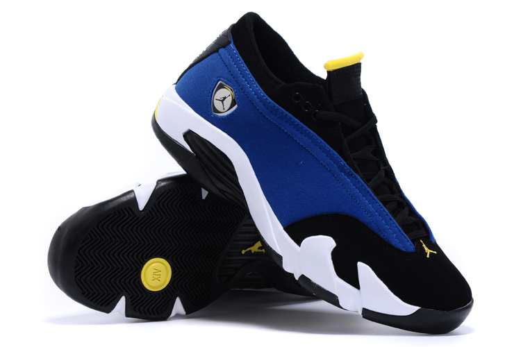 2015 Nike Air Jordan 14 Low Blue Black White Shoes - Click Image to Close