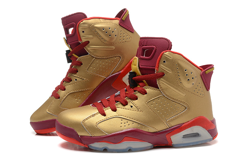 2015 Nike Air Jordan 6 Retro Gold Red Shoes - Click Image to Close