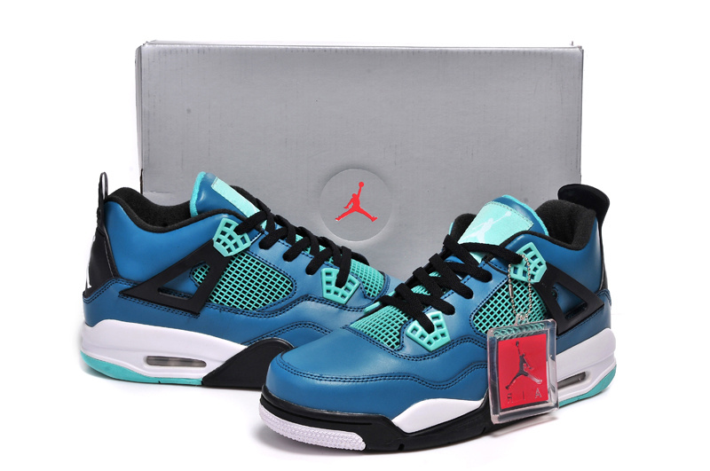 2015 Jordan 4 Retro Basketball Shoes Black Jade Blue