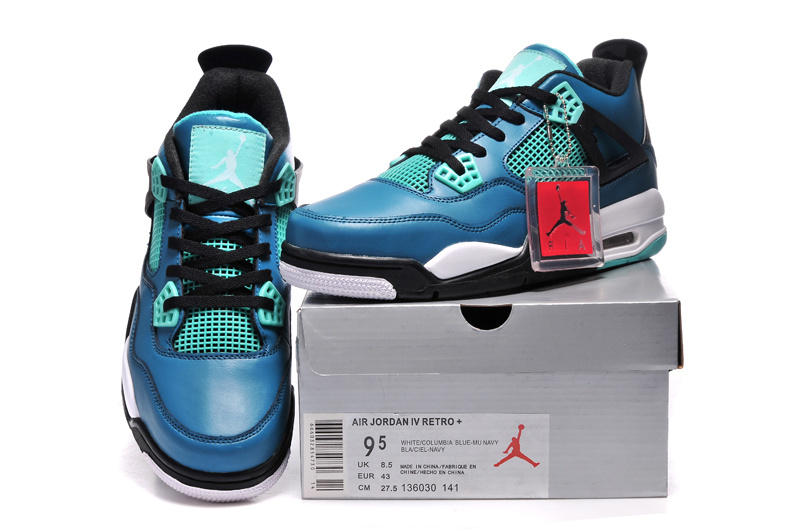 2015 Jordan 4 Retro Basketball Shoes Black Jade Blue
