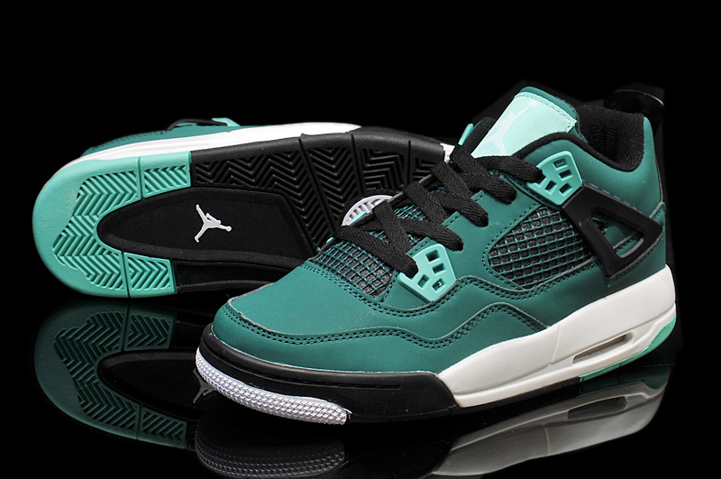 Nike Jordan 4 Retro Shoes Green Black White For Women - Click Image to Close