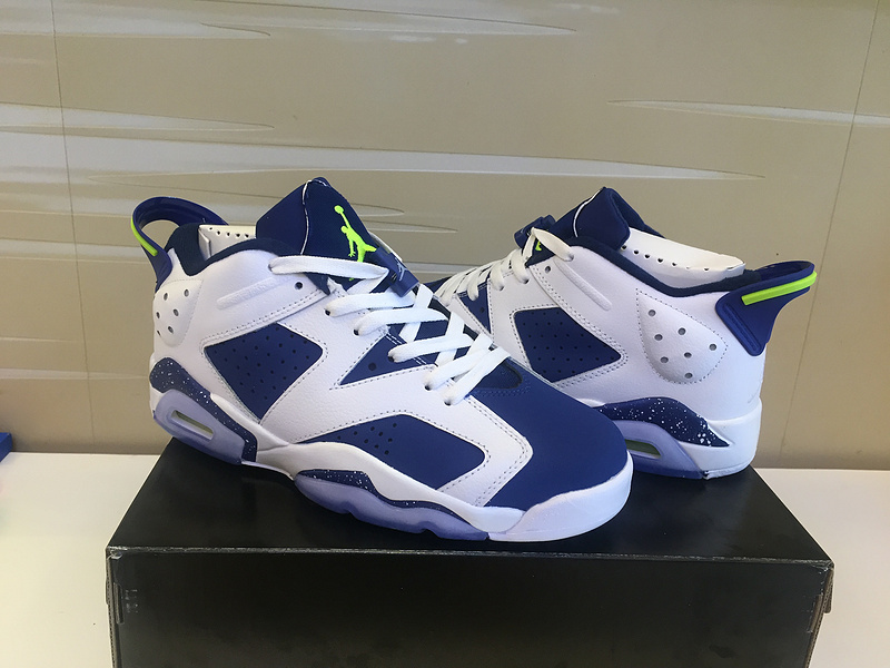 2015 Nike Air Jordan 6 Low White Blue Fluorscent - Click Image to Close