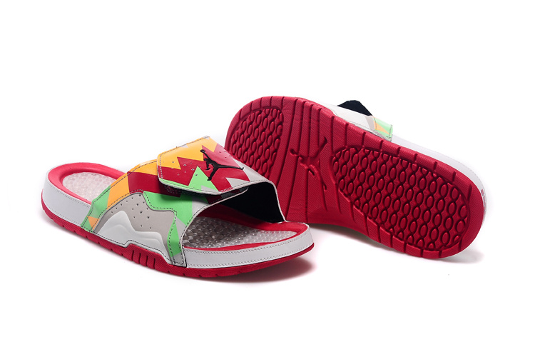 Nike Jordan 7 Hydro Red Orange Green Grey Sandal For Women - Click Image to Close