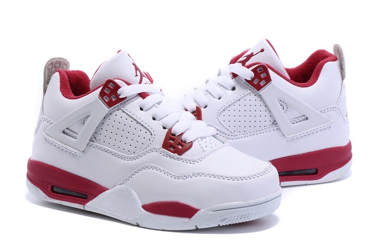 2015 Nike Kids Air Jordan 4 Retro White Red Shoes