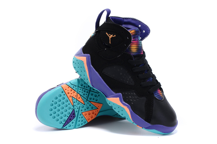 2015 Nike Kids Air Jordan 7 Retro Black Purple Orange Shoes