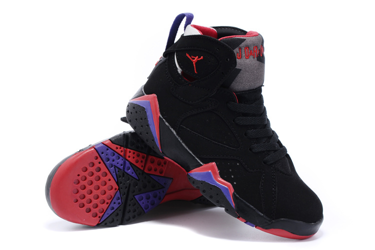 2015 Nike Kids Air Jordan 7 Retro Black Purple Red Shoes