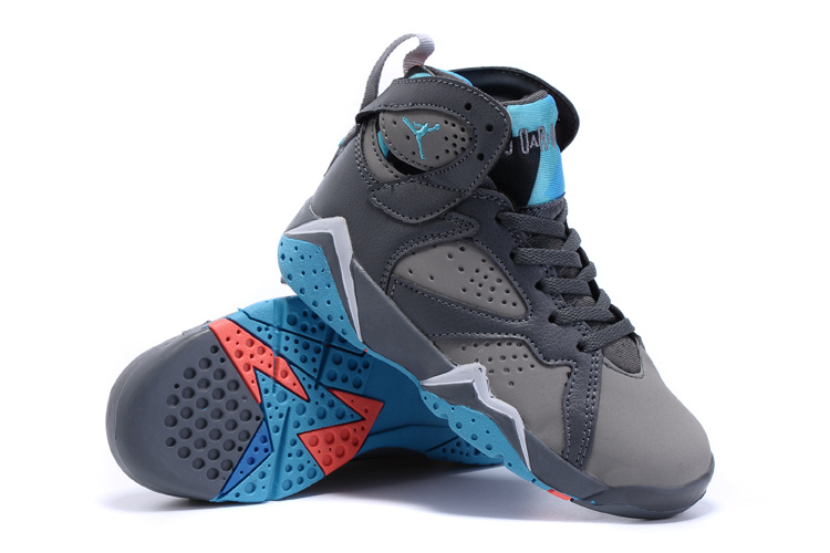 2015 Nike Kids Air Jordan 7 Retro Grey Blue Shoes - Click Image to Close