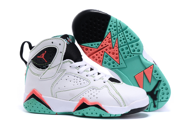 2015 Nike Kids Air Jordan 7 Retro White Black Red Green Shoes