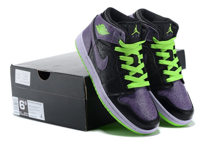 Latest Nike Air Jordan 1 Retro Purple Black Green Shoes - Click Image to Close