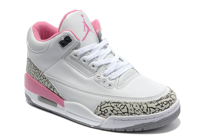 New 2015 Nike Air Jordan 3 Retro White Cement Grey Pink Women Shoes - Click Image to Close