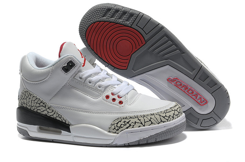 New 2015 Nike Air Jordan 3 Retro White Cement Grey Red Women's Shoes - Click Image to Close