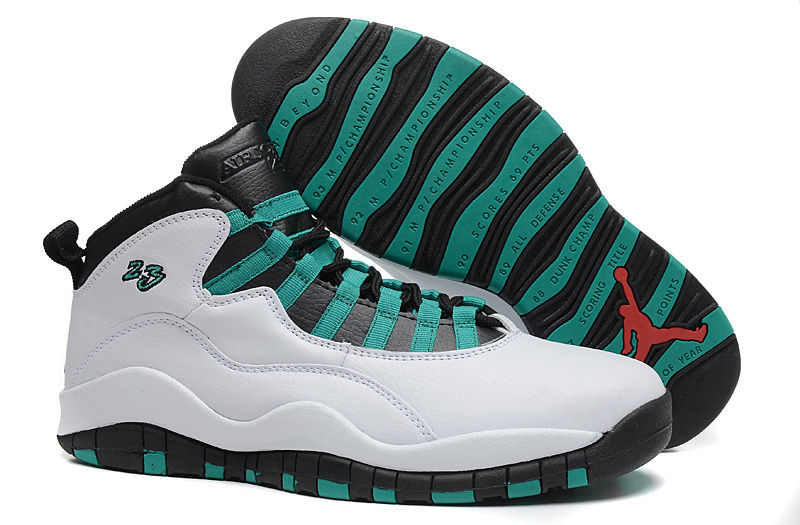 New Nike Air Jordan 10 Retro White Green Black Shoes - Click Image to Close