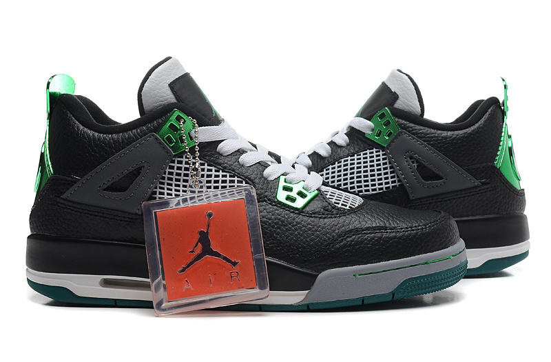 2015 Nike Air Jordan 4 Black Green Lover Shoes - Click Image to Close