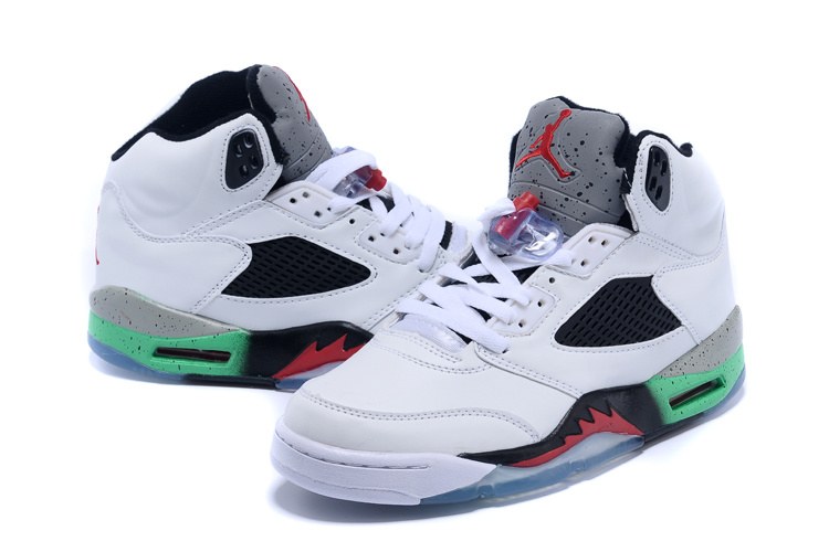 New Nike Air Jordan 5 Retro White Black Red Green Shoes - Click Image to Close