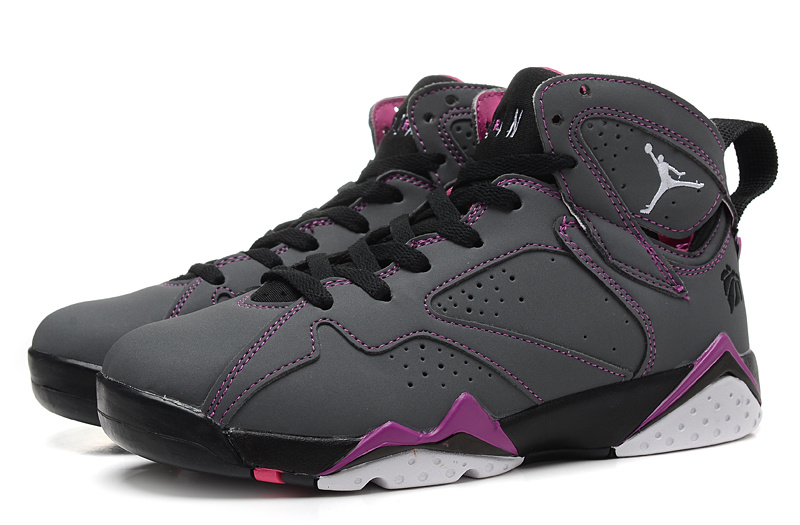 New 2015 Nike Air Jordan 7 Retro Grey Black Purple Women Shoes - Click Image to Close