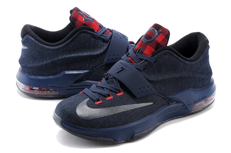 2015-New Kevin Durant 7 Deep Blue Red Basketball Shoes