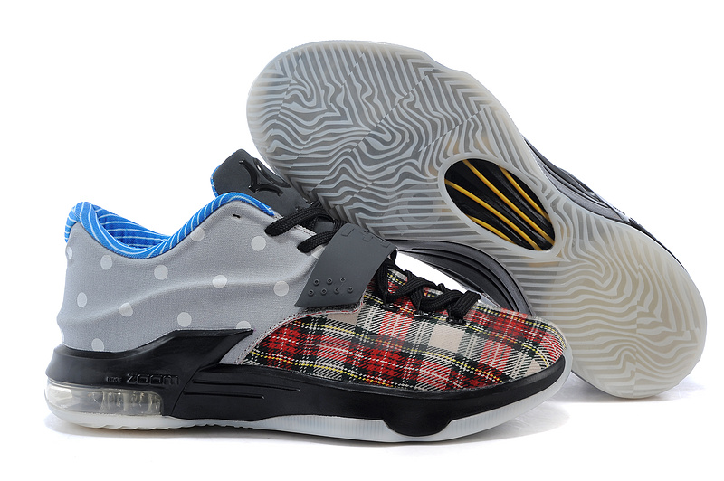 2015 New Kevin Durant 7 Red Grid Black Grey Basketball Shoes