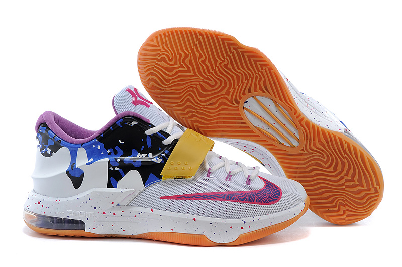 2015 New Kevin Durant 7 White Blue Yellow Purple Basketball Shoes