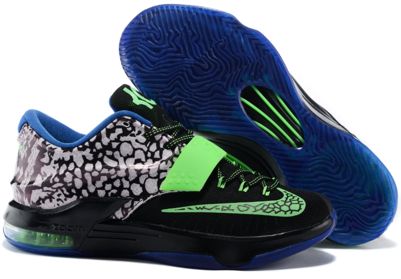 2015 New Nike Kevin Durant 7 Black Grass Green Blue Shoes - Click Image to Close