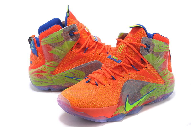 2015 New Nike Lebron 12 Orange Green Grey Shoes - Click Image to Close