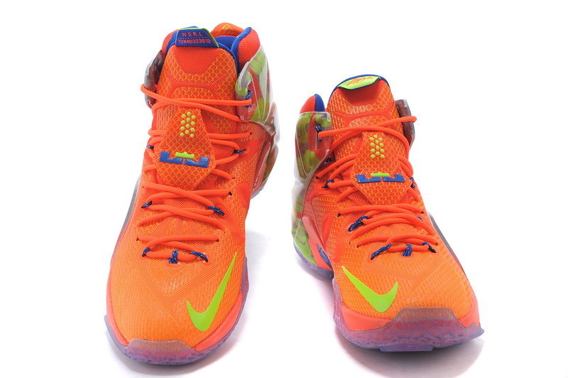 2015 New Nike Lebron 12 Orange Green Grey Shoes - Click Image to Close