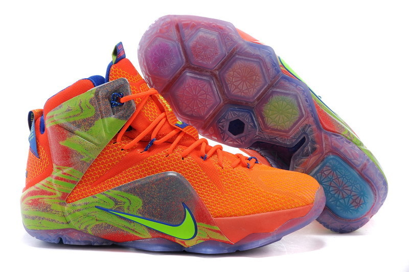 2015 New Nike Lebron 12 Orange Green Grey Shoes