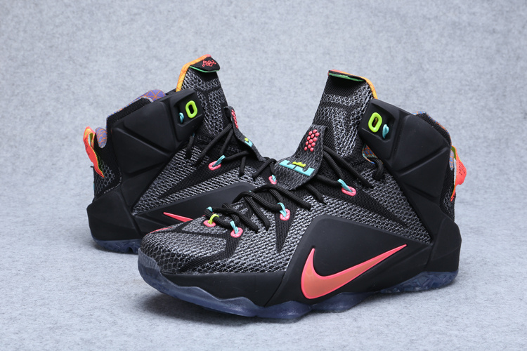 2015 Nike Lebron James 12 DATA Black Red Shoes - Click Image to Close