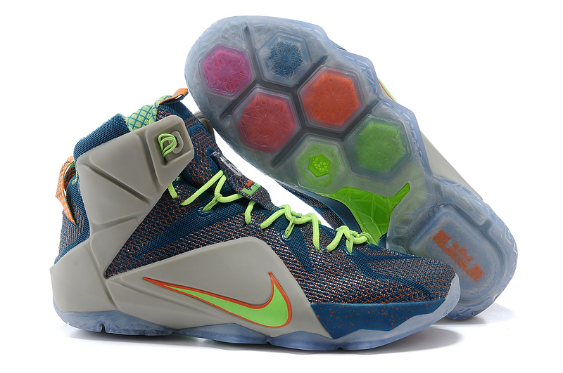 2015 Nike Lebron James 12 Grey Blue Fluorscent Green Shoes