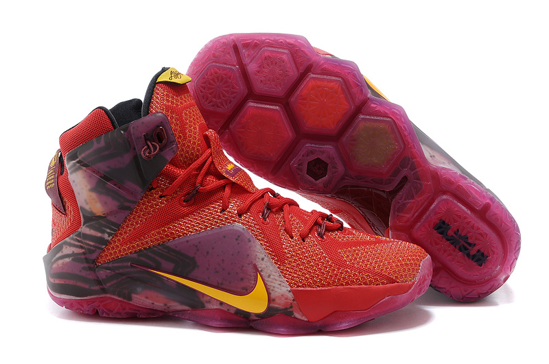 2015 Nike Lebron James 12 Wine Red Orange Logo Shoes - Click Image to Close