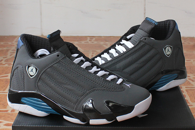 New Nike Air Jordan 14 Black Grey Blue Shoes - Click Image to Close