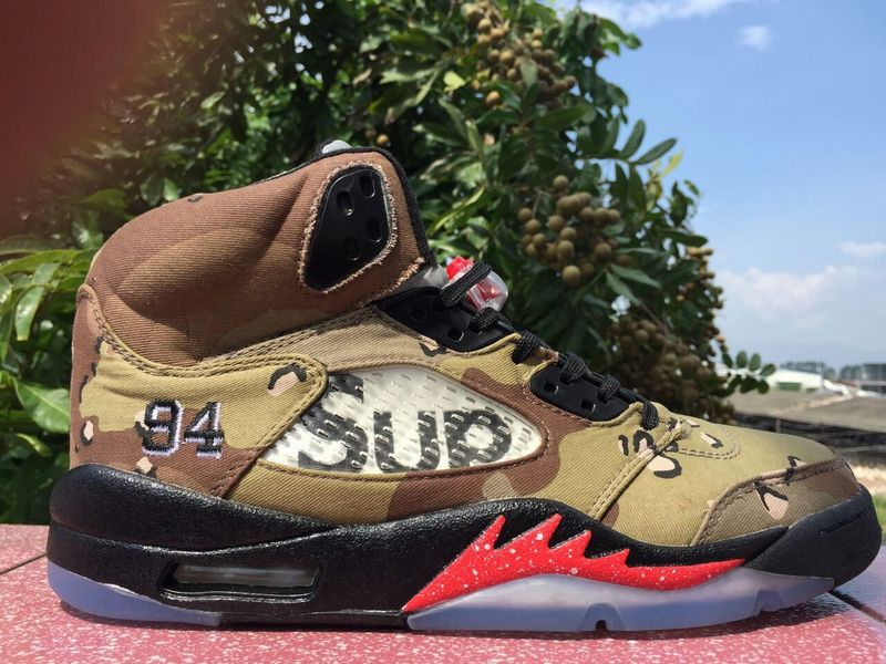 New Nike Supreme Air Jordan 5 Desert Camo Shoes - Click Image to Close