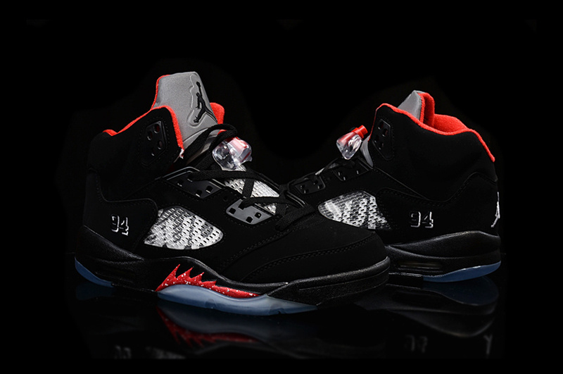 New Nike Supreme Jordan 5 Black Red Shoes - Click Image to Close