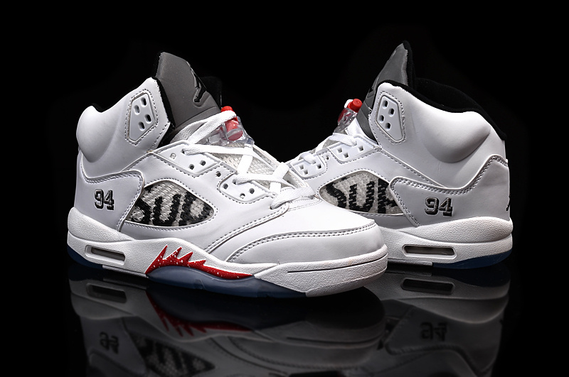 New Nike Supreme Jordan 5 White Red Shoes
