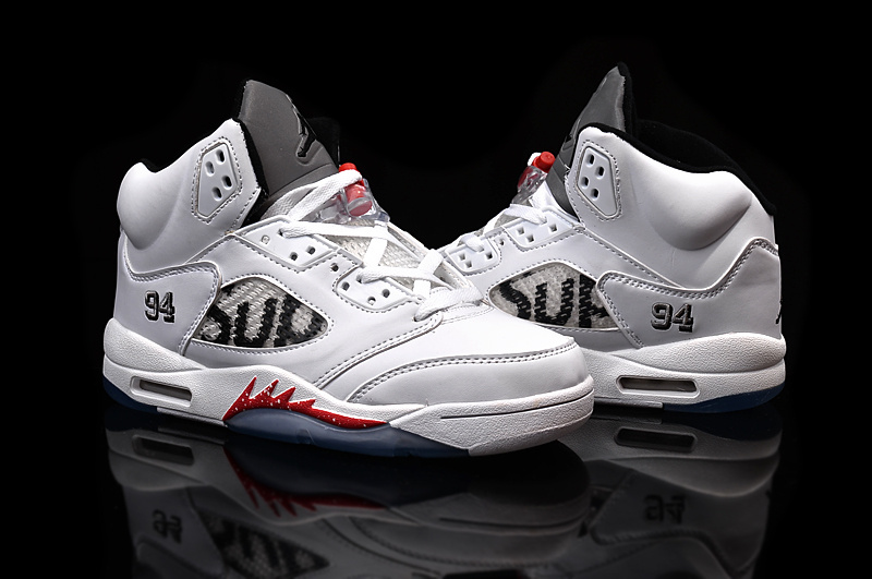 New Nike Supreme Jordan 5 White Red Shoes - Click Image to Close