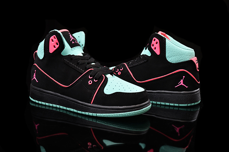 2015 Nike Women Air Jordan 1 Flight 2 Black Green Pink Shoes - Click Image to Close