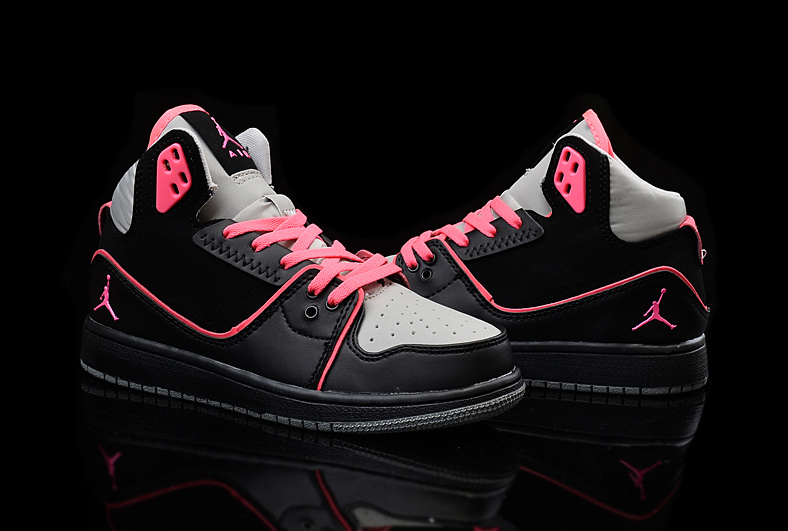 2015 Nike Women Air Jordan 1 Flight 2 Black Grey Red Shoes - Click Image to Close